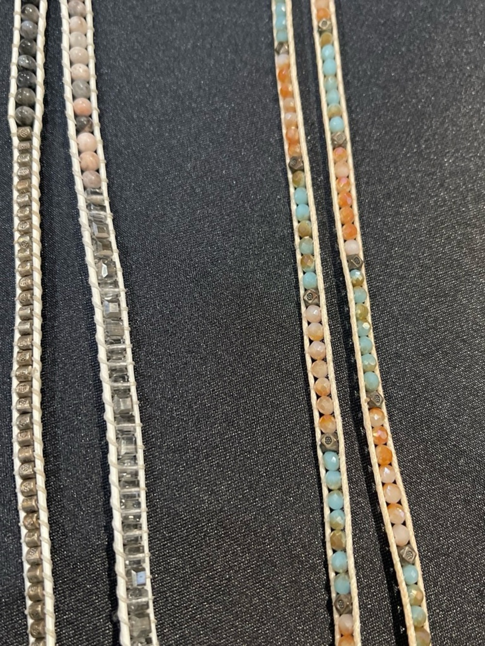 2 Multicolored Beaded Cord Wrap Necklace - Casual Boho Style
